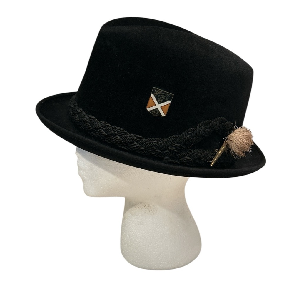 Mens Dunlap Supreme Vintage Fedora Hat Black Velour Size 7 5/8 Original Pin